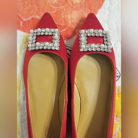 NIB J. Crew Satin Pointy Toe Flats with Crystal Embellished Buckle - Picture 3 of 7